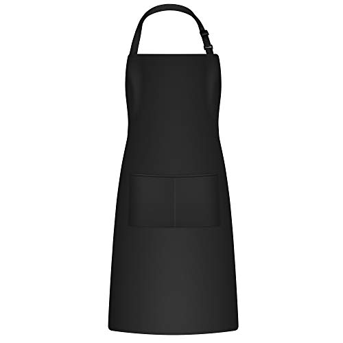 Puroma Adjustable Bib Apron Waterdrop Resistant with 2 Pockets, Unisex Cooking Kitchen Aprons for Chef Couple BBQ Painting (Black）