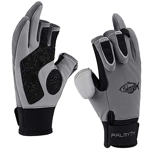 Palmyth Flexible Fishing Gloves Warm for Men and Women Cold Weather Insulated Water Repellent Great for Ice Fishing Fly Fishing Photography Motorcycling Running Shooting Cycling (Black/Grey, X-Large)