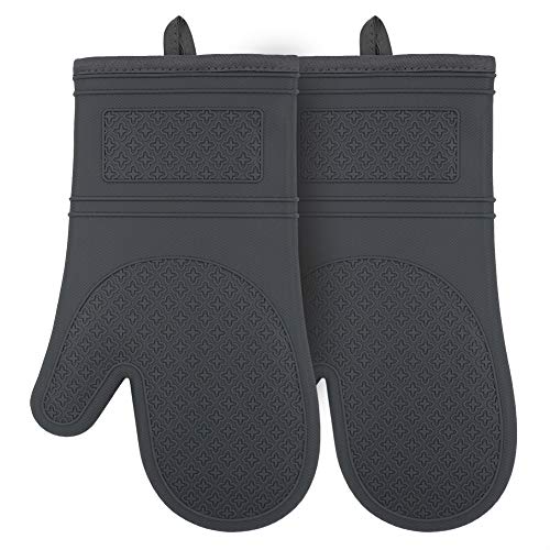 YUTAT Silicone Oven Mitts Heat Resistant Comfort Safety Kitchen Oven Gloves with Quilted Liner Professionally Protect Your Hand During Baking Doing BBQ or Carry Hot Pot-1 Pair Gray Oven Mitts