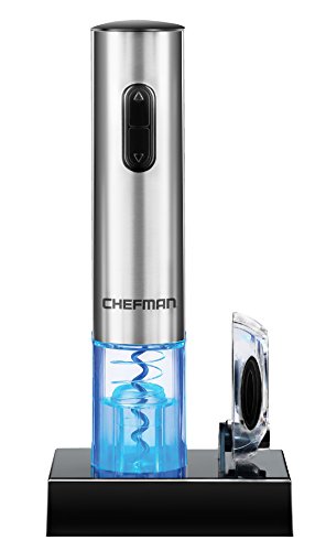 Chefman Electric Wine Opener W/Foil Cutter One-Touch, Uncork 30 Bottles On Single Charge, Automatic Corkscrew & Foil Remover, Rechargeable Battery, 110 Watts, 240 Volts