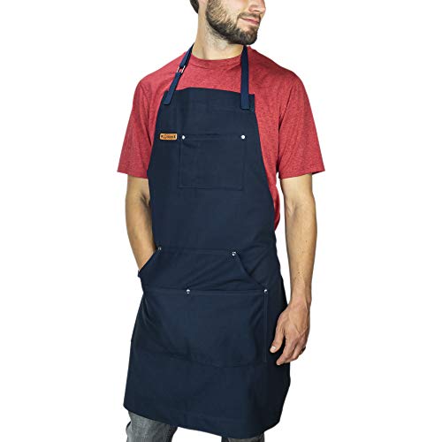 Chef Pomodoro Kitchen Apron - Top Chef Recommended - Adjustable Pockets, Bibs - Designed for Home, BBQ, Grill Use (Navy Blue)