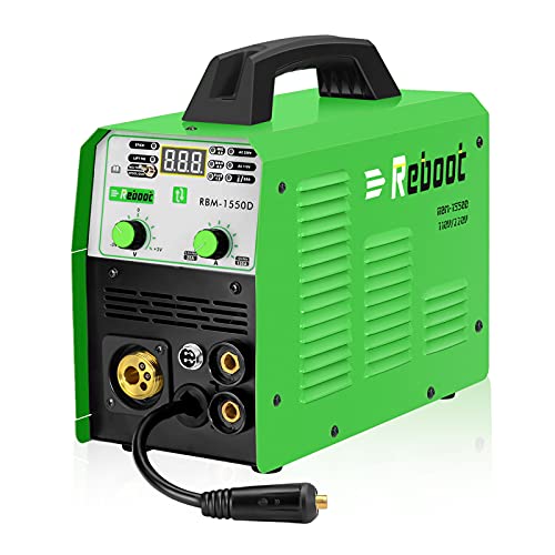 Reboot MIG Welder Flux Core Stick/Mig/TIG 5 in 1 RBM-1550D Gas/Gasless Welding Machine 110V/220V Solid Wire Spool Gun Available Automatic Feed Inverter for Beginning Welder