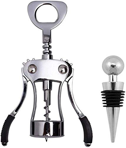 Ilyever Upraded 2 in 1 Wing Corkscrew with One Pack Wine Bottle Stopper,Multifunctional Corkscrew Wine Cork Opener Bottler Opener Remover for Home, Kitchen,Restaurant,Party and as Gift,Silver