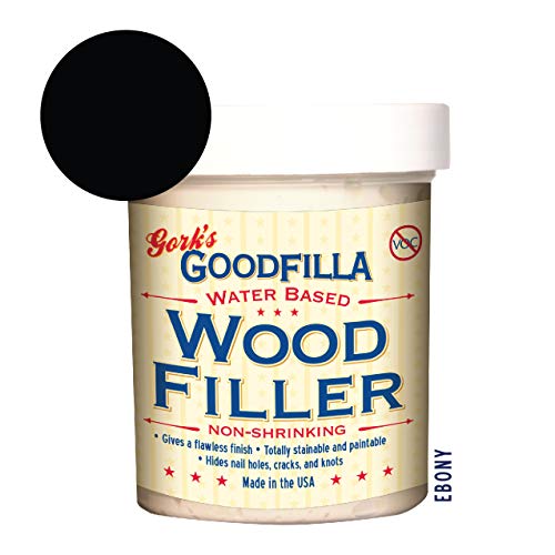 Water-Based Wood & Grain Filler - Ebony - 8 oz By Goodfilla | Replace Every Filler & Putty | Repairs, Finishes & Patches | Paintable, Stainable, Sandable & Quick Drying