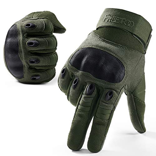 FREETOO Knuckle Tactical Gloves for Men Green Military Gloves for Shooting Airsoft Paintball Motorcycle Climbing and Heavy Duty Work (X-Large)