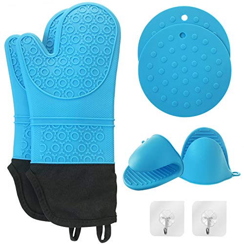 Silicone Oven Mitts and Pot Holders Sets (Pack of 8), Heat Resistant Oven Mitts with Quilted Liner, Mini Oven Gloves and Hot Pads Pot Holders for Kitchen Cooking Baking, BBQ Gloves