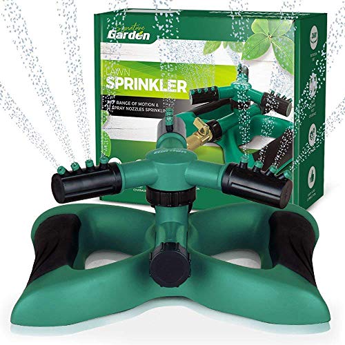 Signature Garden Three-Arm Sprinkler, 12 Built-in Spray Nozzles, 360 Degree Rotation & 3600 Sq Ft Coverage
