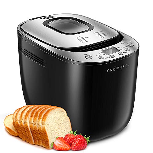 CROWNFUL 12-in-1 Automatic Bread Machine, 2 LB Programmable Bread Maker with Nonstick Pan and Gluten-Free Setting, 1 Hour Keep Warm Set, 2 Loaf Sizes, 3 Crust Colors, Recipe Booklet Included, ETL Listed