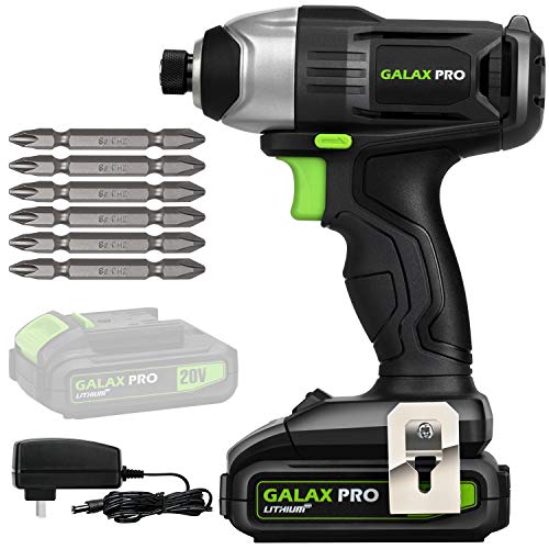 GALAX PRO 20 V Lithium Ion 1/4" Hex Cordless Driver with LED Work Light, 6 Pieces Screwdriver Bits, Variable Speed (0-2800 RPM)- 1.3 Ah Battery and Charger Included