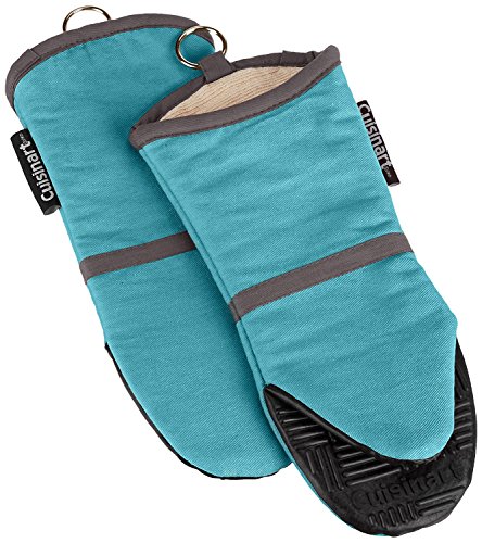 Cuisinart Silicone Oven Mitts, 2 Pack – Heat Resistant To 500 Degrees – Handle Hot Kitchen Items Safely – Non-Slip Silicone Grip Oven Gloves with Insulated Deep Pockets and Hanging Loop – Aqua