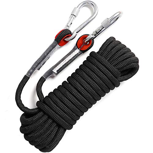 GINEE 10mm Static Outdoor Black Rock Climbing Rope 250FT,Arborist Tree Climbing Gear,Safety Rope,Rescue Grappling Lifeline Escape Descender Abseiling Rope,Magnet Fishing Rope