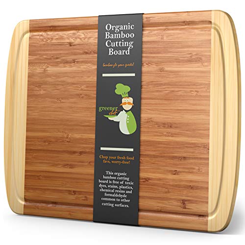 GREENER CHEF Extra Large Bamboo Cutting Board - Lifetime Replacement Cutting Boards for Kitchen - 18 x 12.5 Inch - Organic Wood Butcher Block and Wooden Carving Board for Meat and Chopping Vegetables