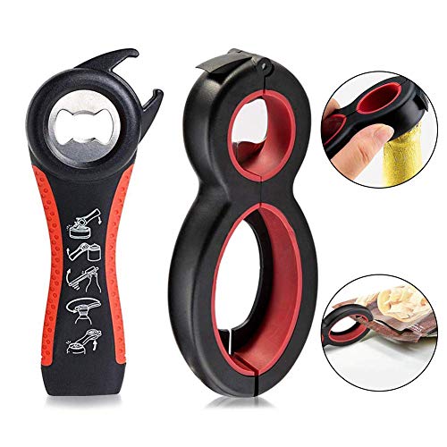 MAEXUS 6 in 1 Multi Opener Jar Opener, 5 in 1 Bottle Can Opener Set, Seal Soda Lid Twist Grips, Jar Opener for Chef Kids Kitchen Gift Holiday Party Valentine's Day